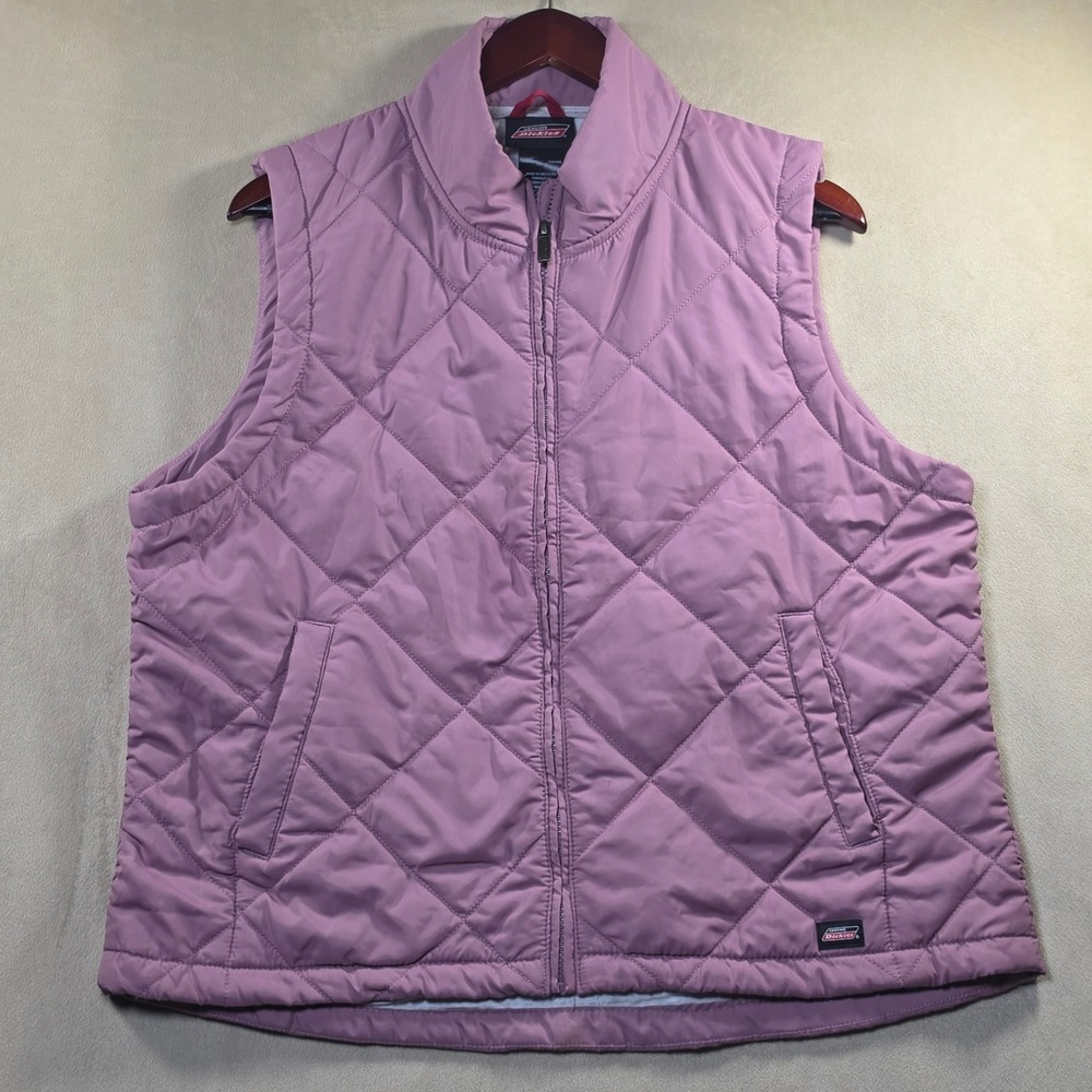 Genuine Dickies Women Purple Quilted Zip Up Vest Mauve XL Sleeveless Jacket